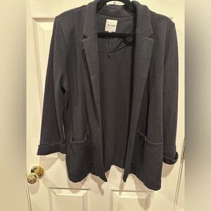 NEW Nic Zoe PL Black Open Front Sweatshirt Cardigan Long Sleeve